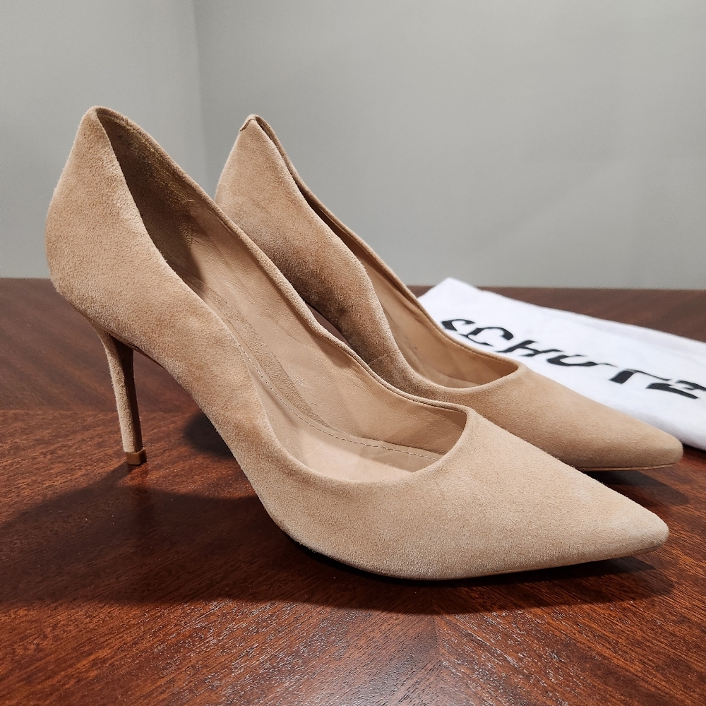SCHUTZ Beige Suede Pointed Toe Stiletto Pumps